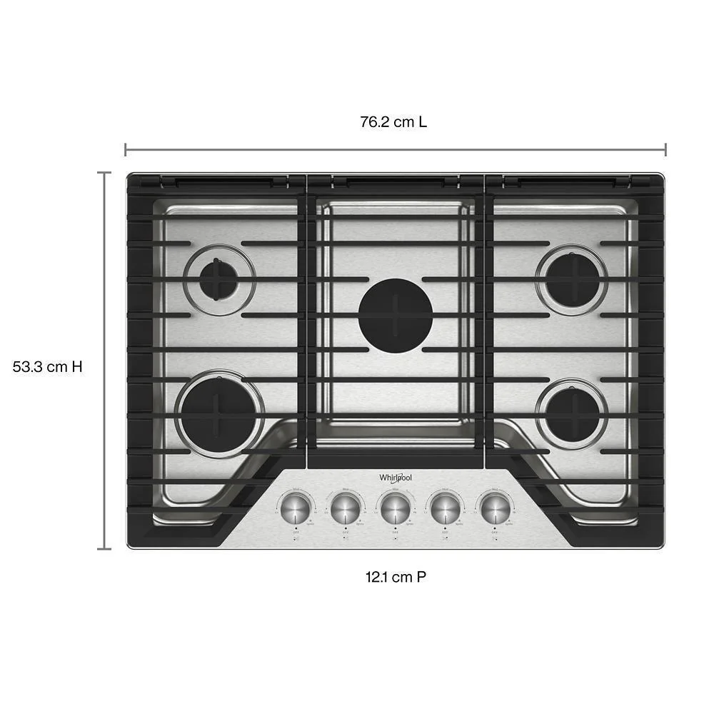 Whirlpool WCGK7030PS 30-inch Gas Cooktop with 5 Burners and EZ-2-Lift™ Hinged Cast-Iron Grates - Image 6