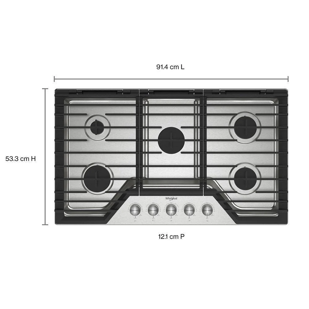 Whirlpool WCGK7036PS 36-inch Gas Cooktop with 5 Burners and EZ-2-Lift™ Hinged Cast-Iron Grates - Image 6