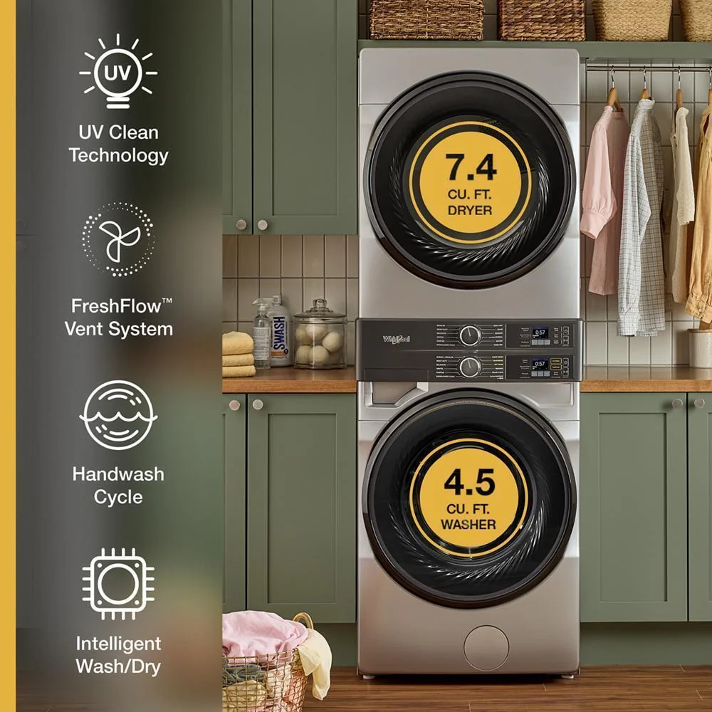 Whirlpool WEF5727TR Smart ENERGY STAR® Front Load Laundry Tower with UV Clean Technology & FreshFlowTM Vent System 4.5 cu. ft. Washer & 7.4 cu. ft. Electric Dryer - Image 11