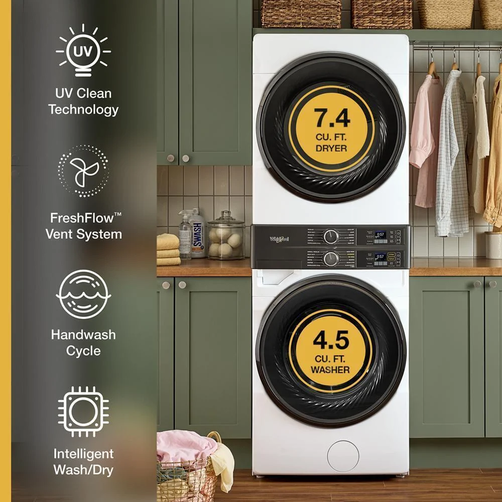 Whirlpool WEF5727TW Smart ENERGY STAR® Front Load Laundry Tower with UV Clean Technology & FreshFlowTM Vent System 4.5 cu. ft. Washer & 7.4 cu. ft. Electric Dryer - Image 16
