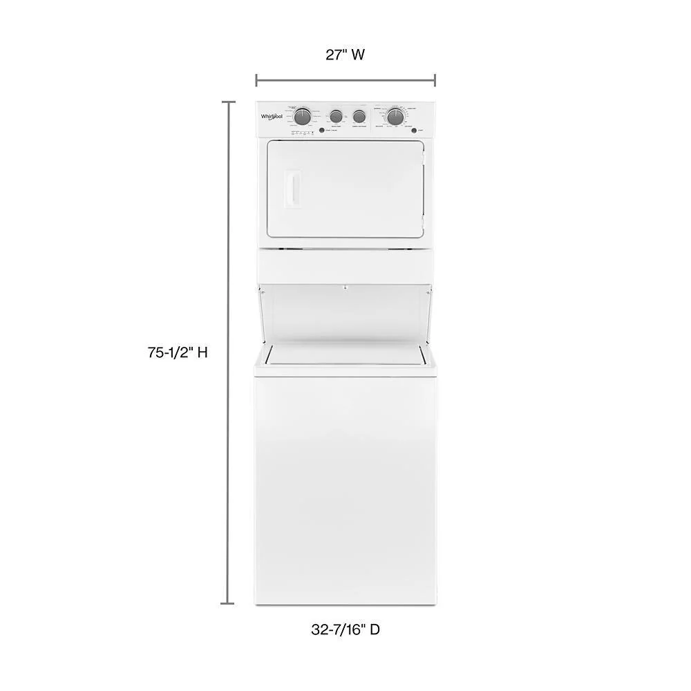 Whirlpool WGTLV27HW 3.5 cu.ft Long Vent Gas Stacked Laundry Center 9 Wash cycles and Wrinkle Shield™ - Image 3